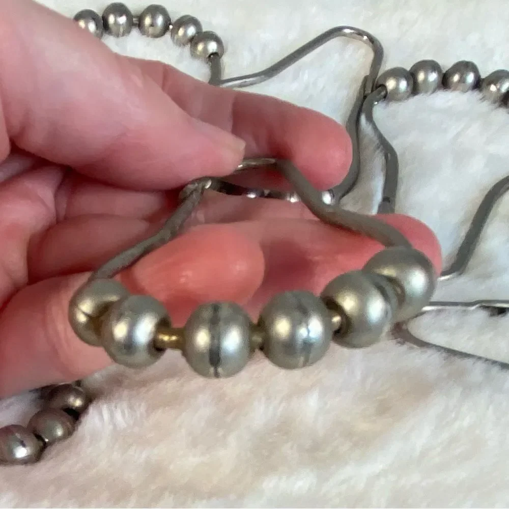 Shower Curtain Rings 12 Piece Set Stainless Steel Hooks Silver Beaded Hooks